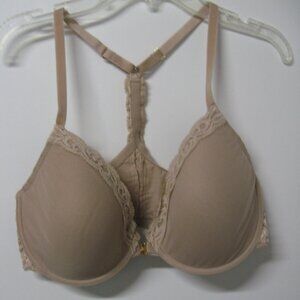 Natori Feathers Front Close Beige Racerback Bra Size 36D